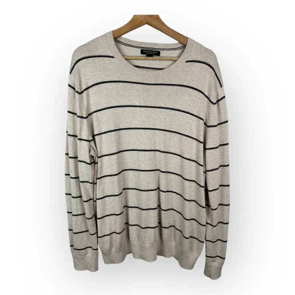 Banana Republic Mens size XL Luxury Blend Silk Cashmere Stripe Sweater
